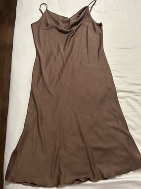 bebe Satin Slip Dress in Taupe Brown size L